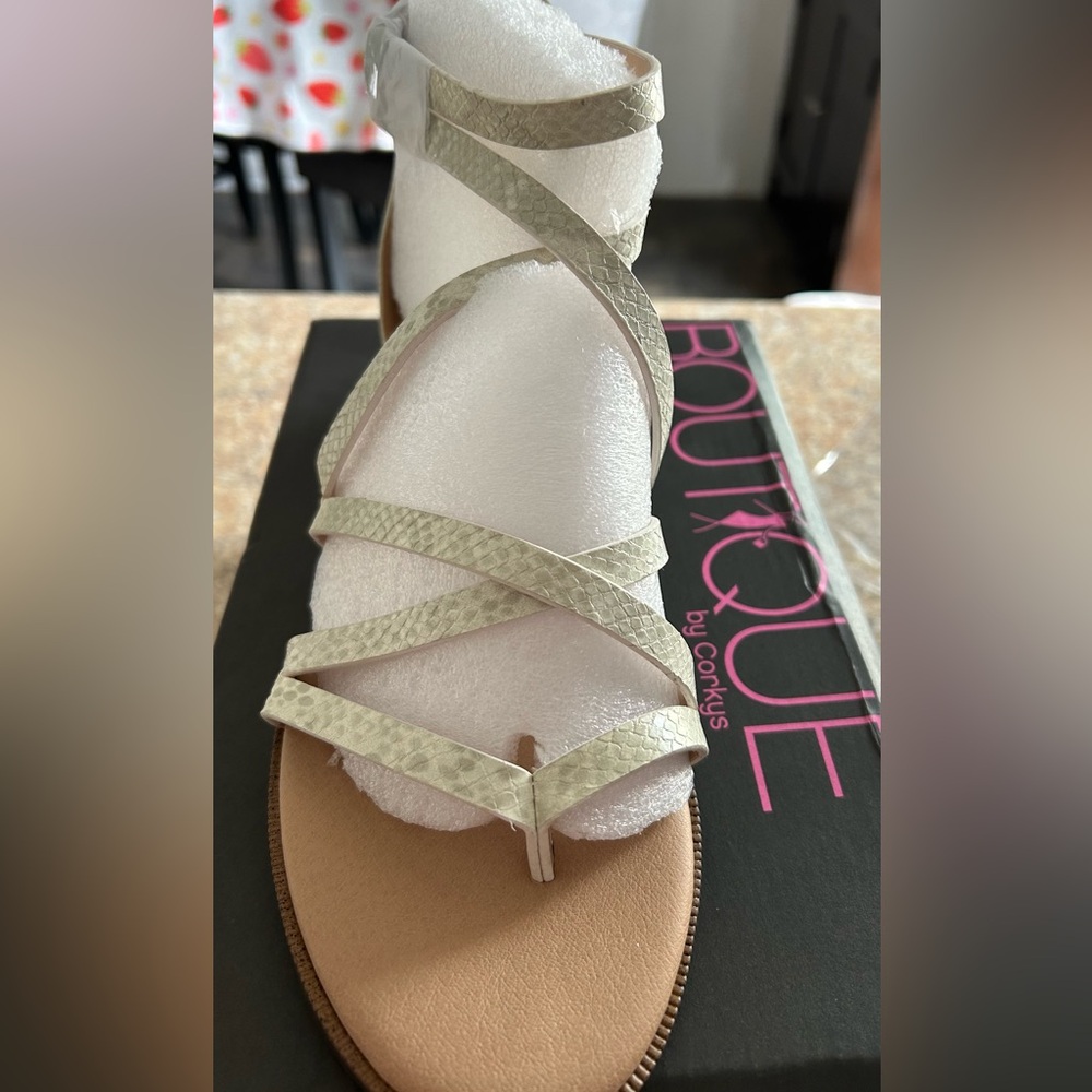 Corkys Sweet Tea Sandals - White Snake - New - Size 9